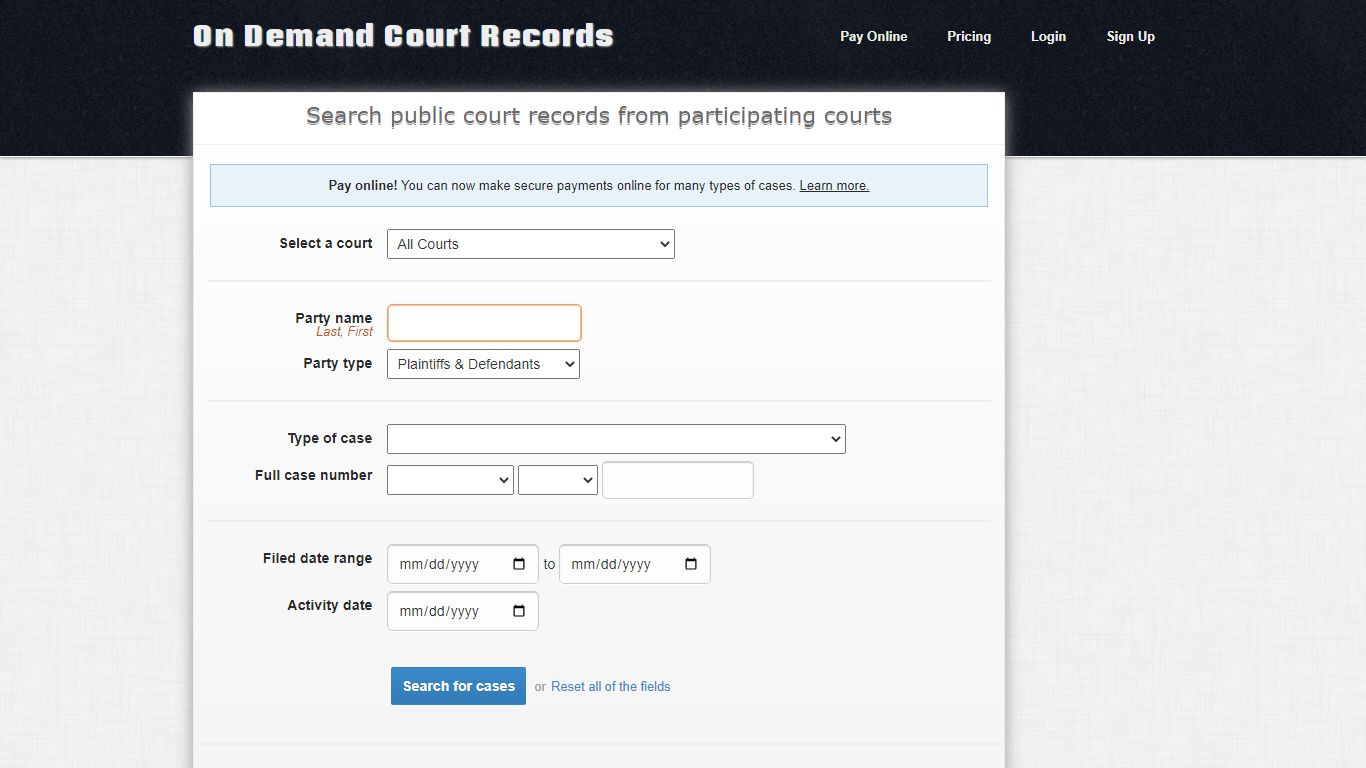 Search public court records from participating courts